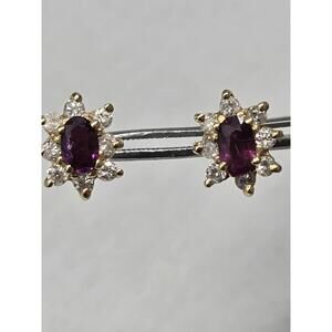 14K Gold Natural Ruby & Diamond Halo Stud Earrings 1ctw